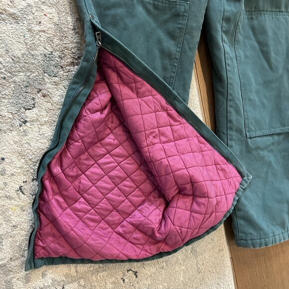 Roper Range Gear Double Knee Denim Overall Women Large Green Hot Pink Quilt Line - Picture 3 of 14